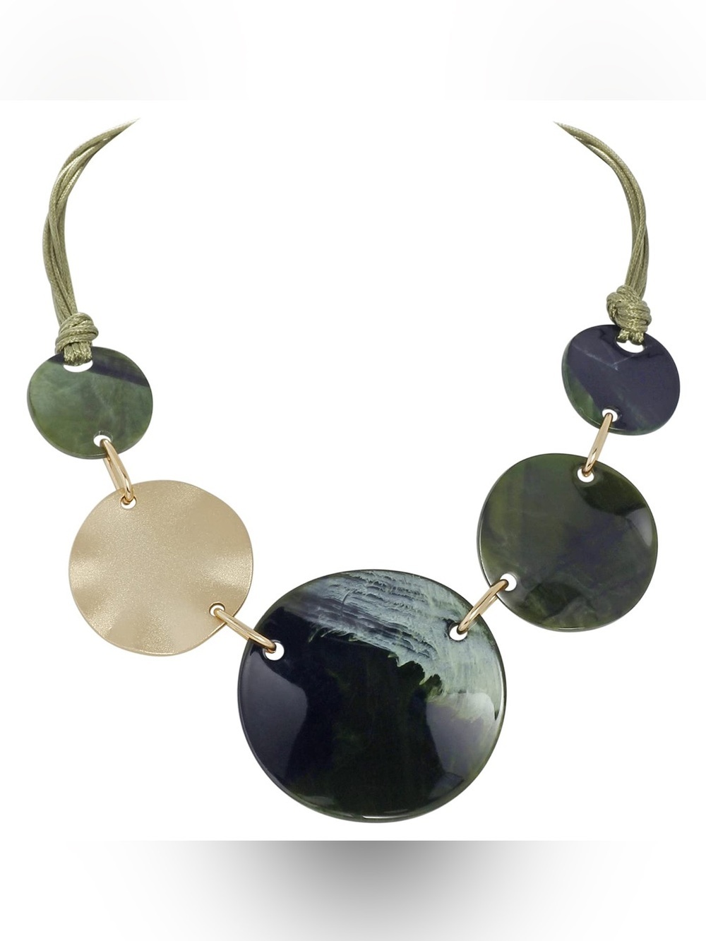 Green Resin & Gold Disc Adjustable Length Statement Necklace - Women Jewelry
